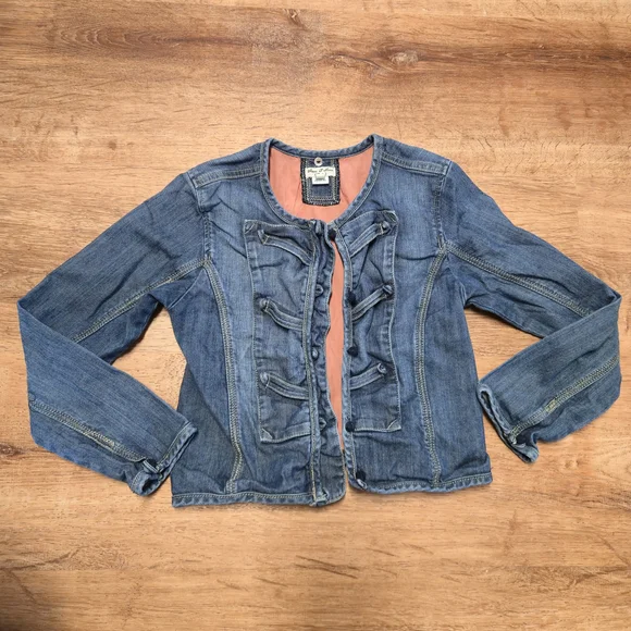 Girls Eliane  et Lena Blue Jean Jacket with Pink Lining Size 8