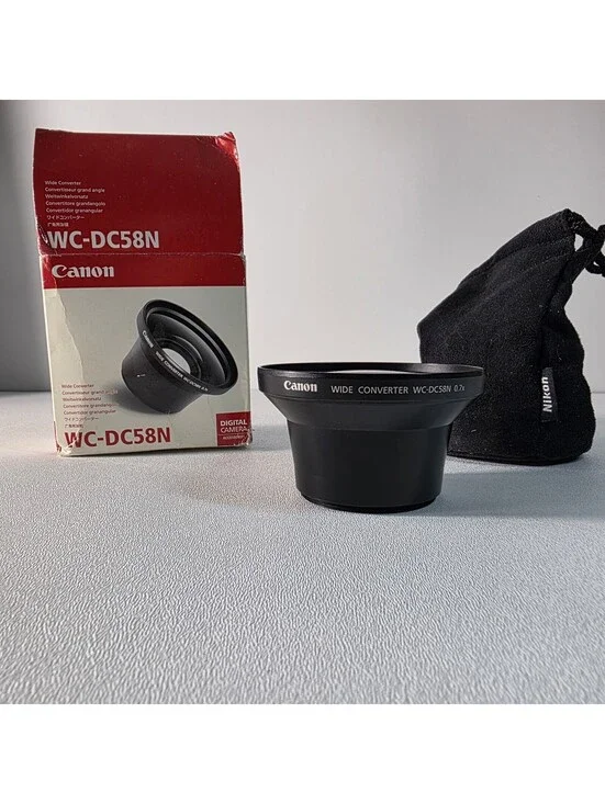 Canon Wide Converter WC-DC58N 0.7x Wide Angle Auxiliary Lens w/Box & Bag