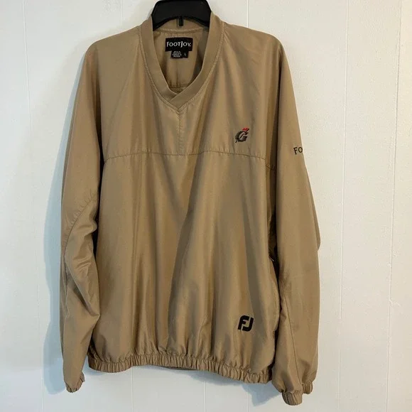 FootJoy Golf Pullover Jacket Men's L Tan V-Neck‎ Long Sleeve Lightweight