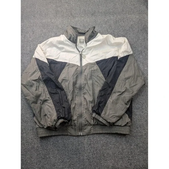 Wilson Jacket Mens L Gray Colorblock Windbreaker Full Zip Lined Tennis Athletic