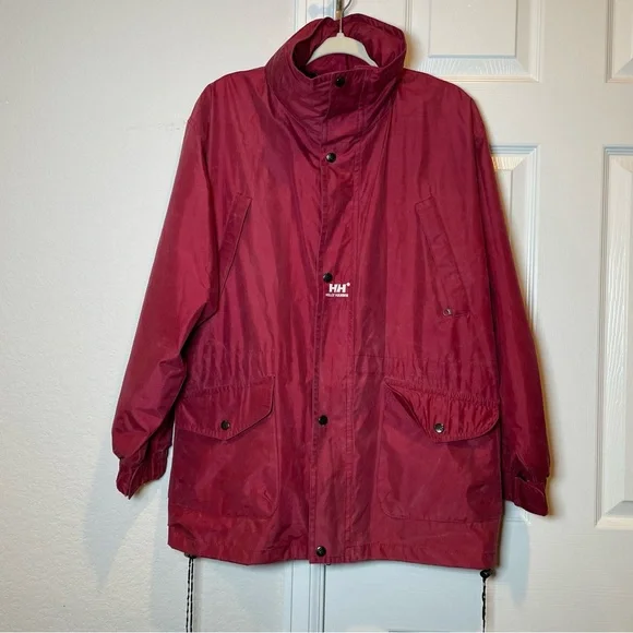 Vintage Helly Hansen Twin Sails Burgundy Gore-Tex Windbreaker Hooded Jacket Sz M