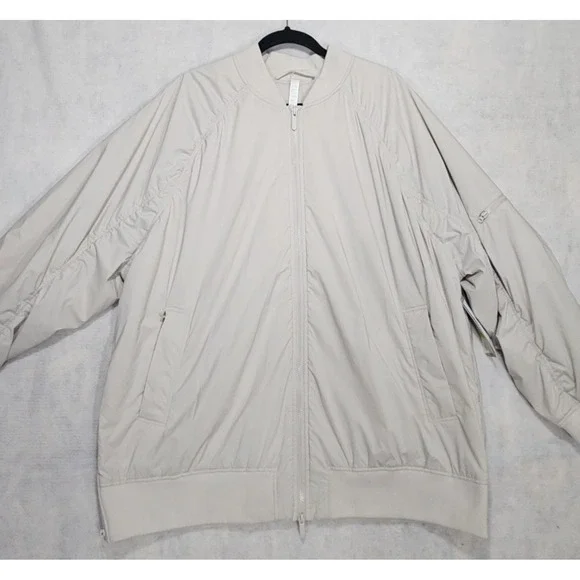 Zella‎ Coat Mens XXL 2XL NEW Bomber Lightweight Relax Fit Gray Beige Zip Pockets