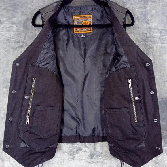 First Classics Leather‎ Vest Mens Large Black M630 Motorcycle Biker Lace