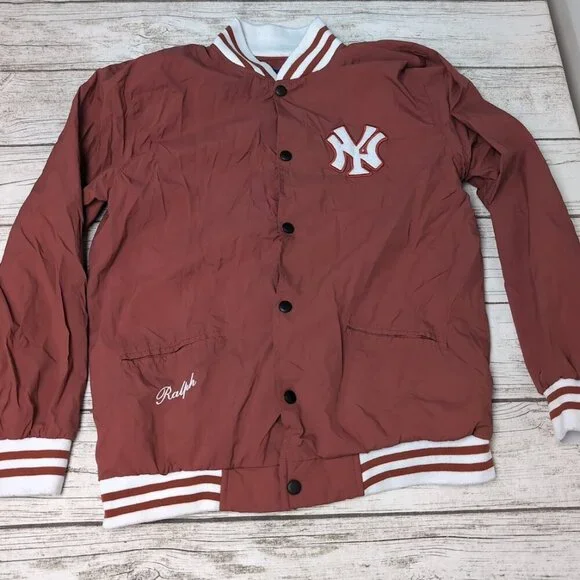 Ralph Lauren Polo x NY Yankees Rust Red Windbreaker Button Down Men Size XXL