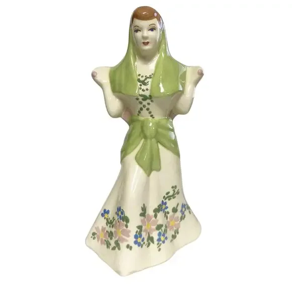 Vintage MK Signed Basket Lady Ceramic Pottery Decorative Vase