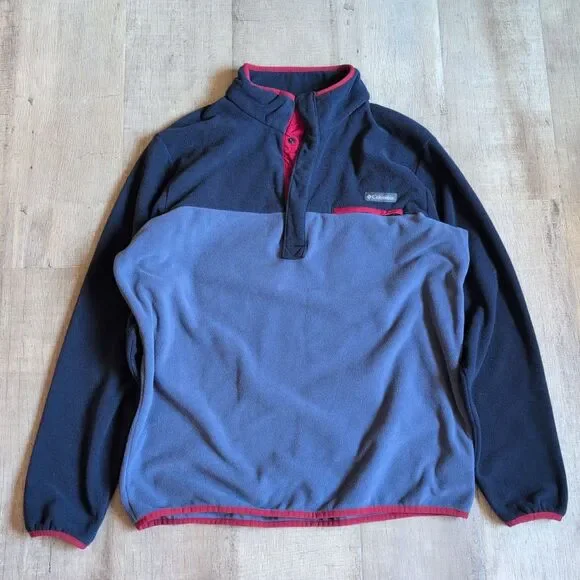 Columbia Sweatshirt Mens L Medium Blue Mountain Side Fleece 1/2 Snap Long Sleeve