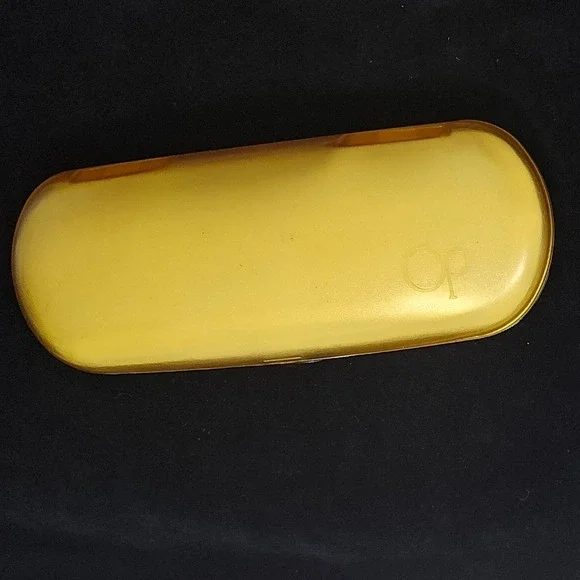 O.P. Vintage clear amber orange plastic oval rounded case for glasses padded