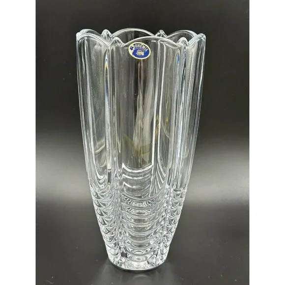 Czech Republic Bohemian Scalloped Top Ribbed Crystal Clear Vase‎ 10