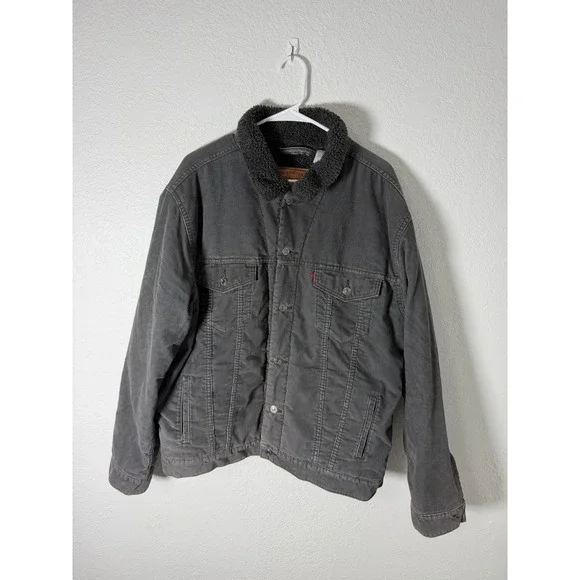 Levi's Corduroy Trucker Jacket Grey Sherpa Fleece Lined Men's Size XL