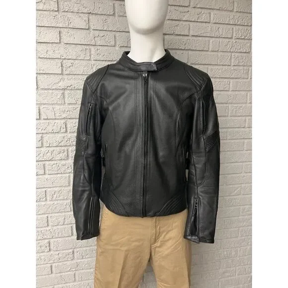 FieldSheer Black Men Armored Leather Motorcycle Jacket Size 14