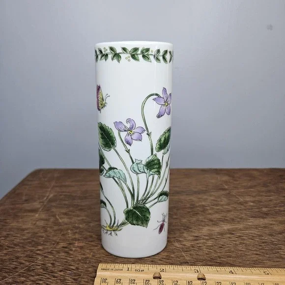 FTD Vintage Porcelain Bud Vase Purple Violets Butterfly‎ Ladybug Made in Japan