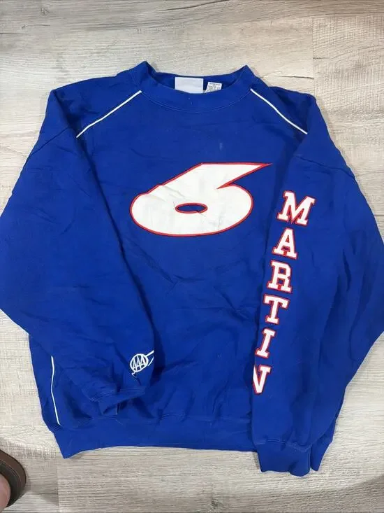 Mark Martin Sweatshirt Crewneck XL Blue AAA Roush Racing NASCAR hat jacket VTG