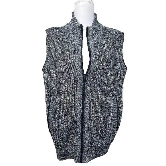 Men's Full‎ Zip Knit Vest Fleece Lined Medium Unbranded Pockets Navy Blue Preppy