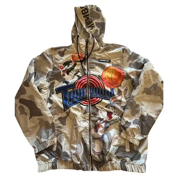 Space Jam Members Only jacket mens Sz Large Tune Squad Windbreaker‎ Gray Camo