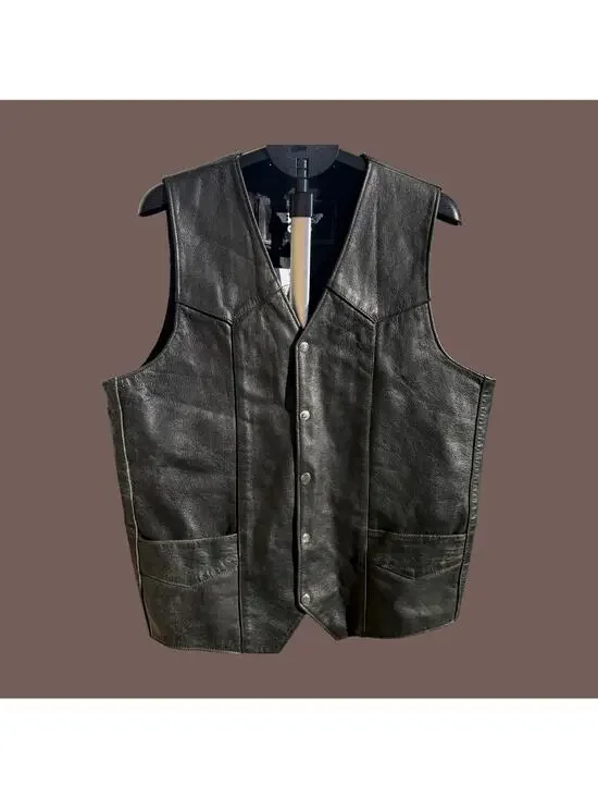 Biker’s Club Leather Vest | Black Moto Style | Size XL Tall | Vintage