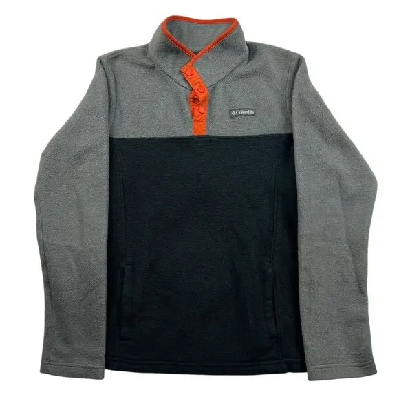 Columbia Boy's Fleece Pullover Snap Neck Color Block Gray Black Orange XL(18-20)