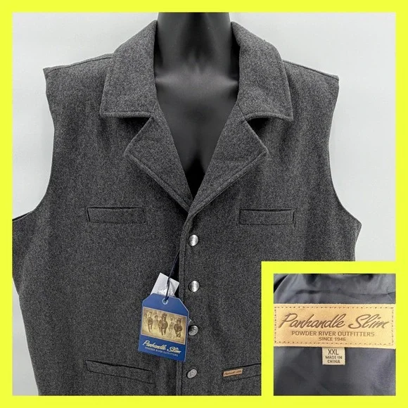 Panhandle Slim Vest Mens XXL Charcoal New Wool‎ Solid Heather Powder River
