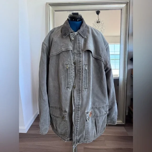 Vintage Carhartt Jacket Men's Chore Coat Blanket Lined Distressed Fade