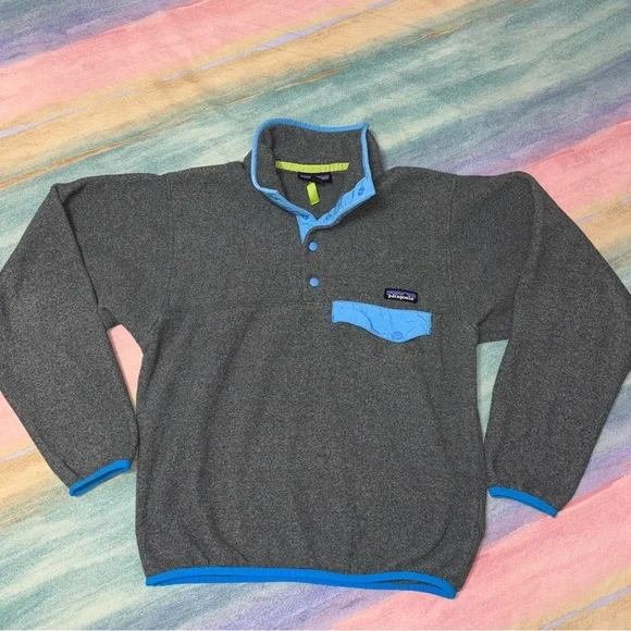 Vintage Patagonia Mens XS Synchilla Snap T Fleece Pullover Gray blue