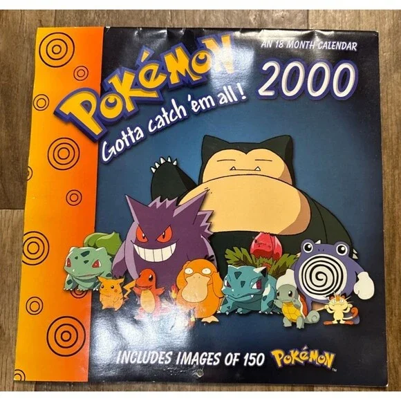 Vintage Pokemon Calendar 2000 Wall Calendar y2K 18 Month Shows all 150 pokemon