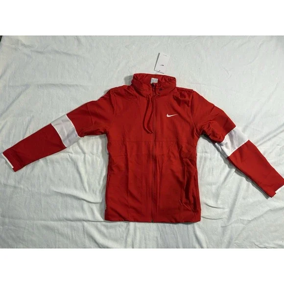 NEW Nike Dri-Fit Hooded Wind Coaches Jacket Full Zip Vented Red Men Small CV0094