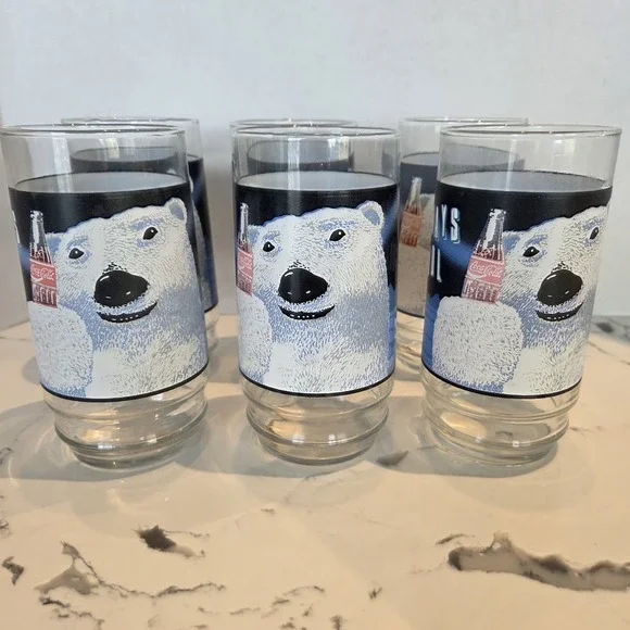 Set‎ of 6 1992 COKE Coca Cola Polar Bear Glasses 16 oz Always Cool Vintage