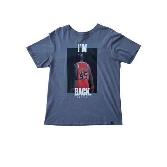 Nike Air Jordan I'm Back 45 Graphic Print Shirt Steel Blue Gray Mens M