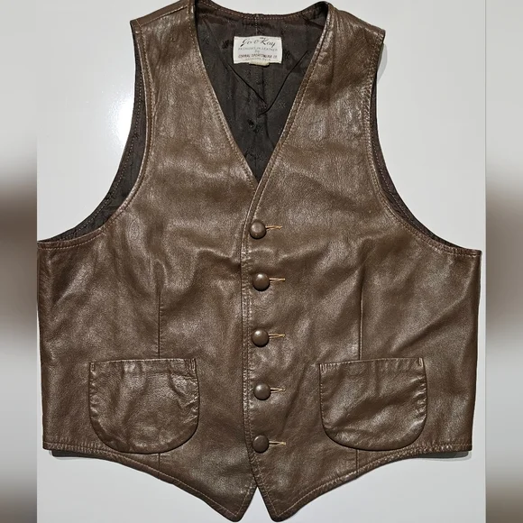 Vintage-Inspired Brown Leather Vest with Button Front