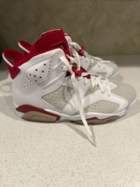 Jordan White and Red High-Top Sneakers