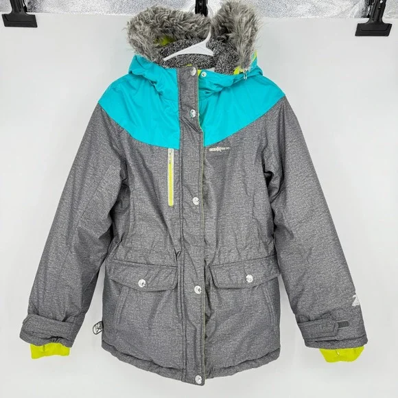 ZeroXposur‎ Kids Winter Ski Snow Jacket Turquoise Gray Fur Hood Size XL 16