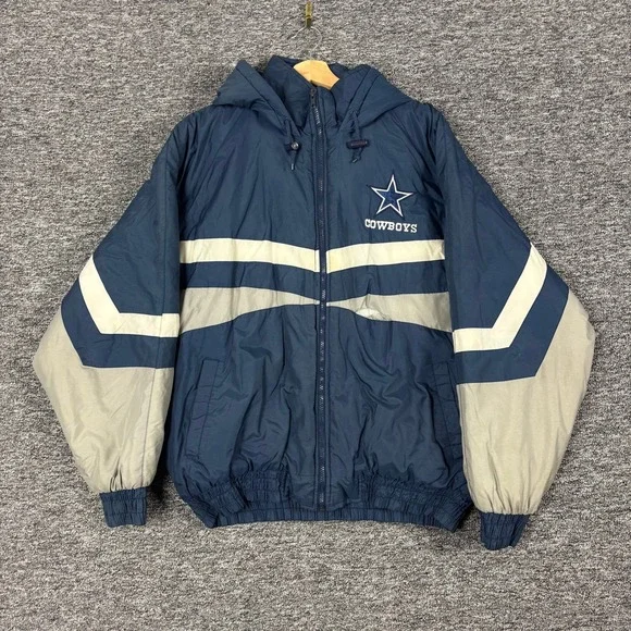 Vintage 90s Official Fan Dallas Cowboys Puffer Jacket Navy Blue Grey Mens XL