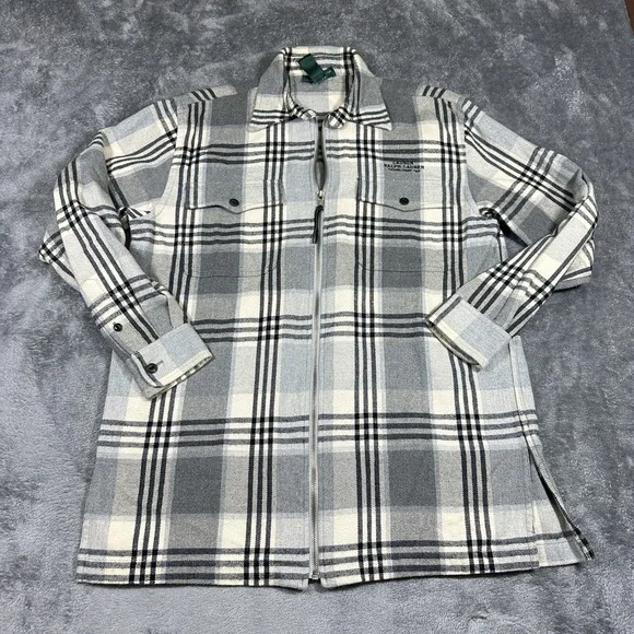 Lauren Ralph Lauren Flannel Shacket Mens S Grey Plaid Zip Cotton Shirt
