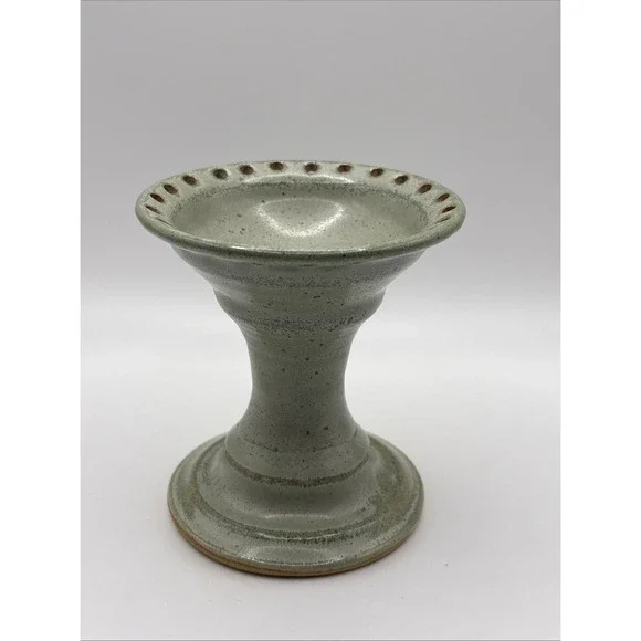 Vintage Signed Studio Pottery Pedestal Flower Frog Bowl 4