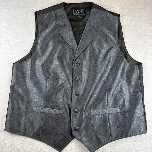 Cody James Gray Paisley 5 Button Welt Pocket Point Peak Lapel Tuxedo Vest L 44R