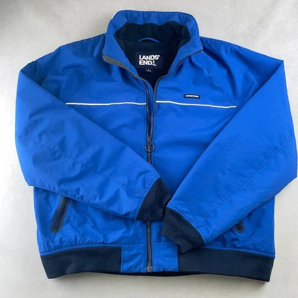 Lands End Squall Royal Blue Fleece‎ Lined Jacket Zip Reflective Outerwear Mens L