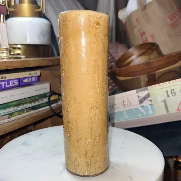 Yellow gold textured tall narrow thin vase home decor or flowers stands 8” tall​
