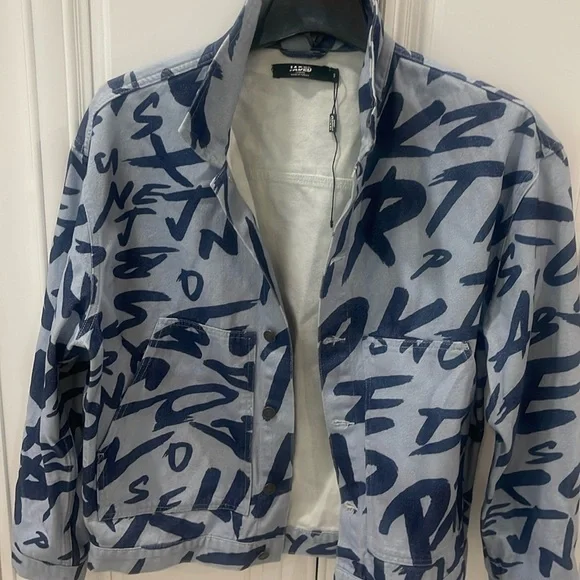 Jaded London Graffiti Blue denim jacket oversized size Small urban streetwear