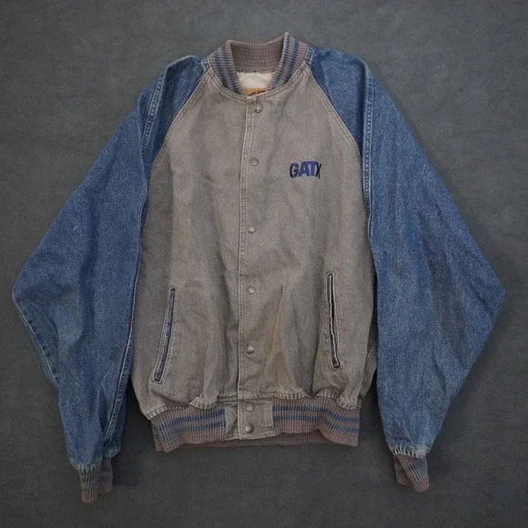 Vintage International Denim GATX Bomber Jacket Mens XL Grey Blue Two Tone Canada
