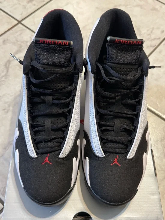 Jordan 14 Retro Black White Red Sneakers