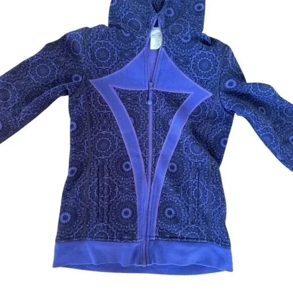 Lululemon Ivivva Scuba Hoodie Girls Size 14 Purple Floral Full Zip Jacket Shirt