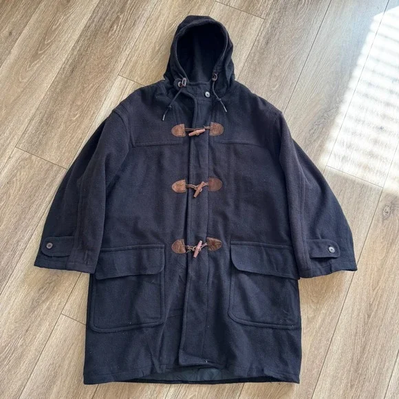 Vintage Lands End Jacket Mens Large Heavy Wool Toggle Nautical Duffle Coat