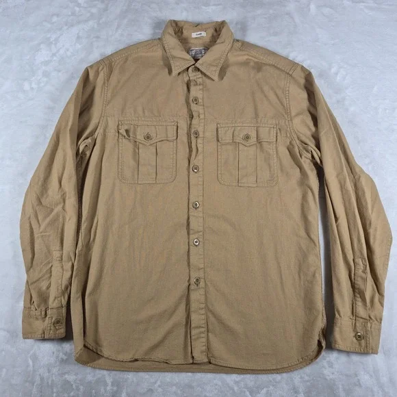Wallace‎ & Barnes Button Up Shirt Men's Large Beige Long Sleeve Casual Pockets