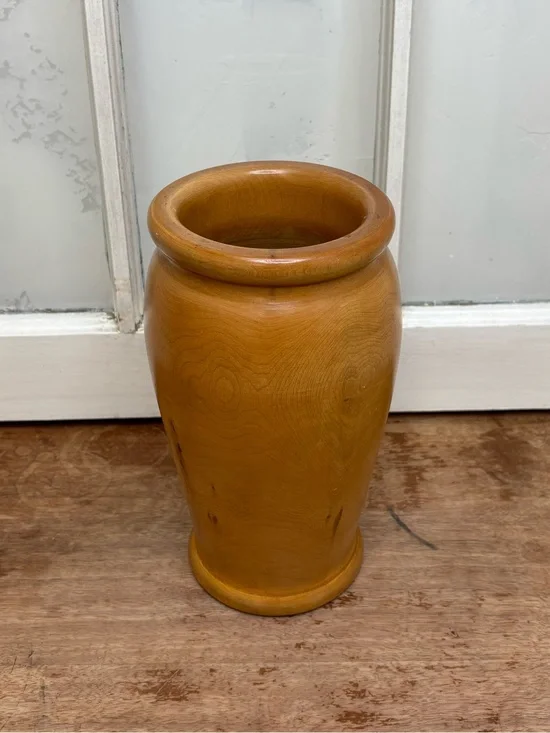 Vintage Natural Teak Wooden Vase — Elegant Home Accent