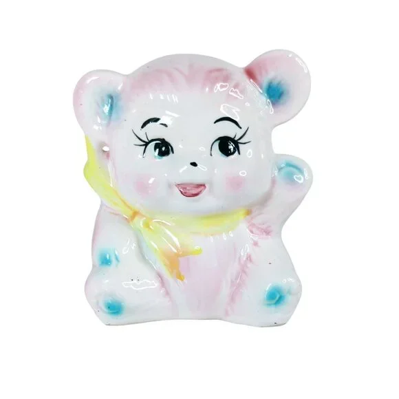 Vintage Giftwares Co By Nancy Pew Pink Ceramic Bear Planter Kitsch 1970s