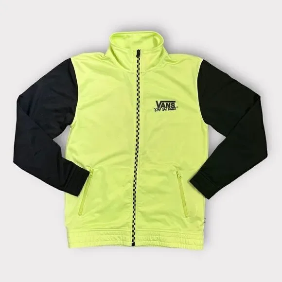 Vans Winner's Circle “Off the Wall”‎ Track Zip Jacket Size S Neon Green Black