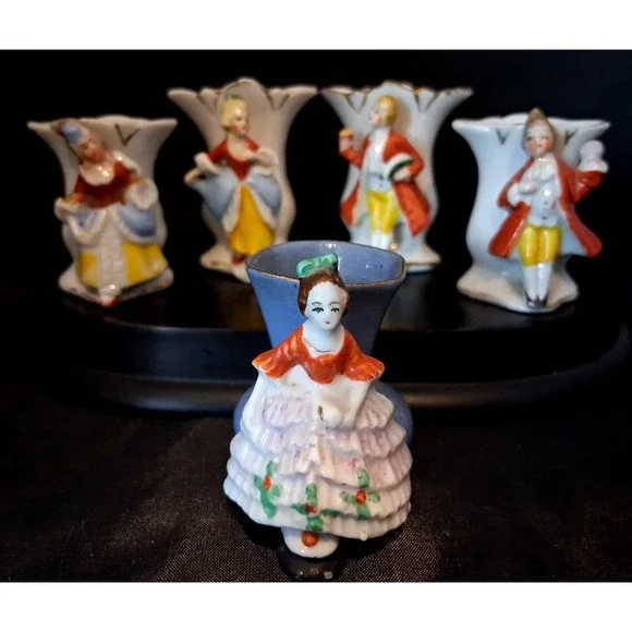 Set of 5 Vintage Miniature Vases with Victorian Style Figurals