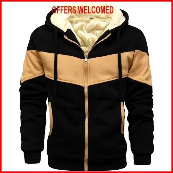 Men's Winter Fleece Thermal Jacket Sherpa Lined Hoodie Warm Thick Outerwear