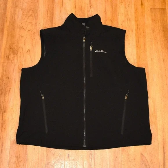 Eddie Bauer Softshell Vest Mens 3XL Black Excellent Fleece Lined Full Zip Pocket