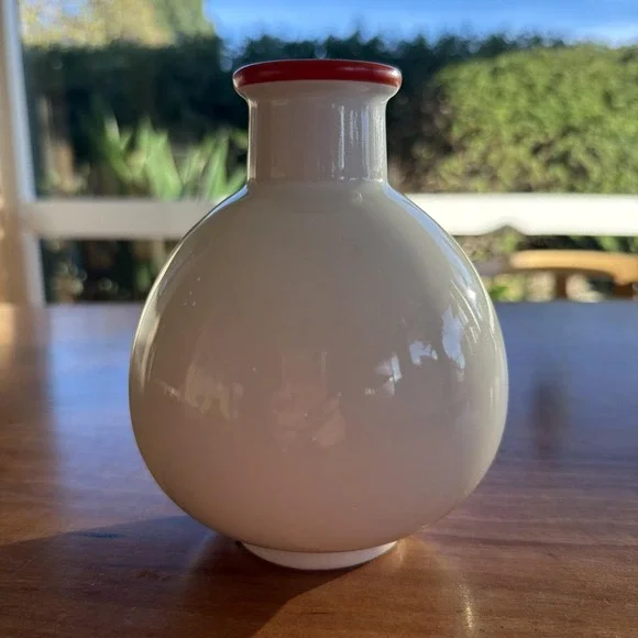 Vintage Sommerhuber Austria Studio Nova White Ceramic Vase, Orange Rim‎