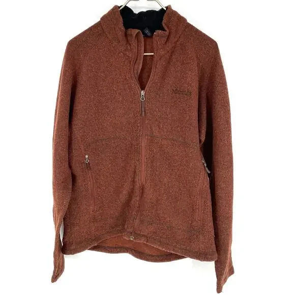 Marmot Fleece Full Zip Jacket Rust Red Sweater Knit Men's Size Large